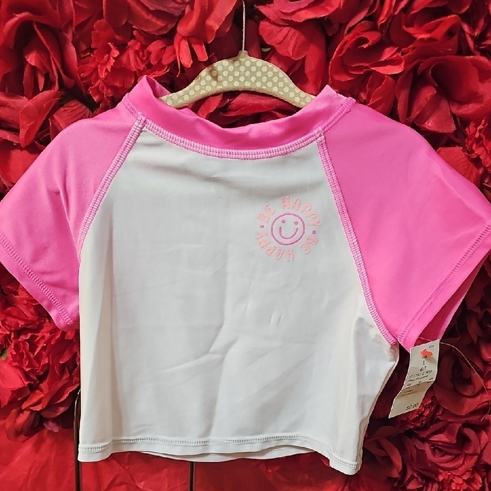 Cat & Jack NWT Pink and White Swim Top Size Small 6/7
